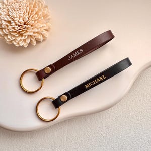 Personalized Leather Keychain, Embossed Name or Initials Key Fob, Custom Handmade  Cowhide Key Holder, Monogrammed Gift For Him / Her