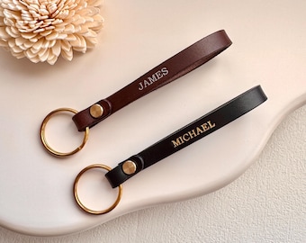 Personalized Leather Keychain: Embossed Cowhide Key Fob, Handmade in USA