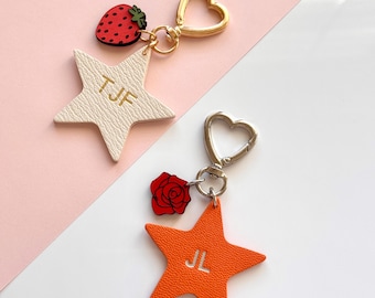 Dije de estrella de cuero genuino personalizado para bolso, llavero con inicial personalizado para bolso o mochila