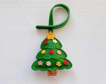 Handmade Leather Christmas Tree Bag Charm, Holiday Stocking Stuffer