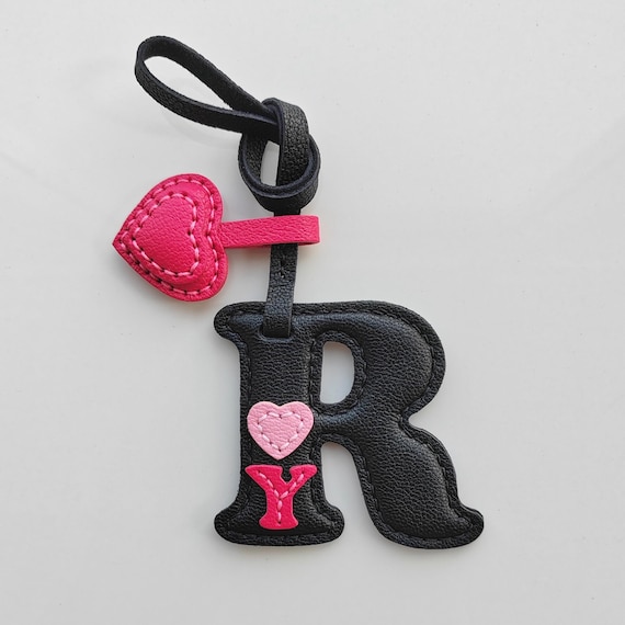 Personalized French Goat Leather Initial Bag Charm, Handmade Letter Keychain, Custom Purse Charm