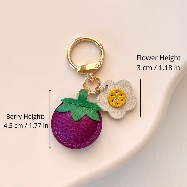 Blueberry Leather Bag Charm, Handmade Fruit Keychain, Cute Flower ...
