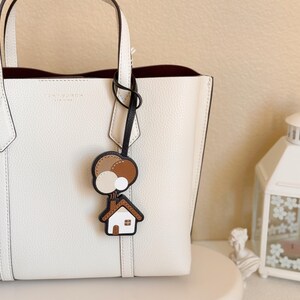 Handmade Leather Bag Charm, Cottage House & Balloon Keychain image 9