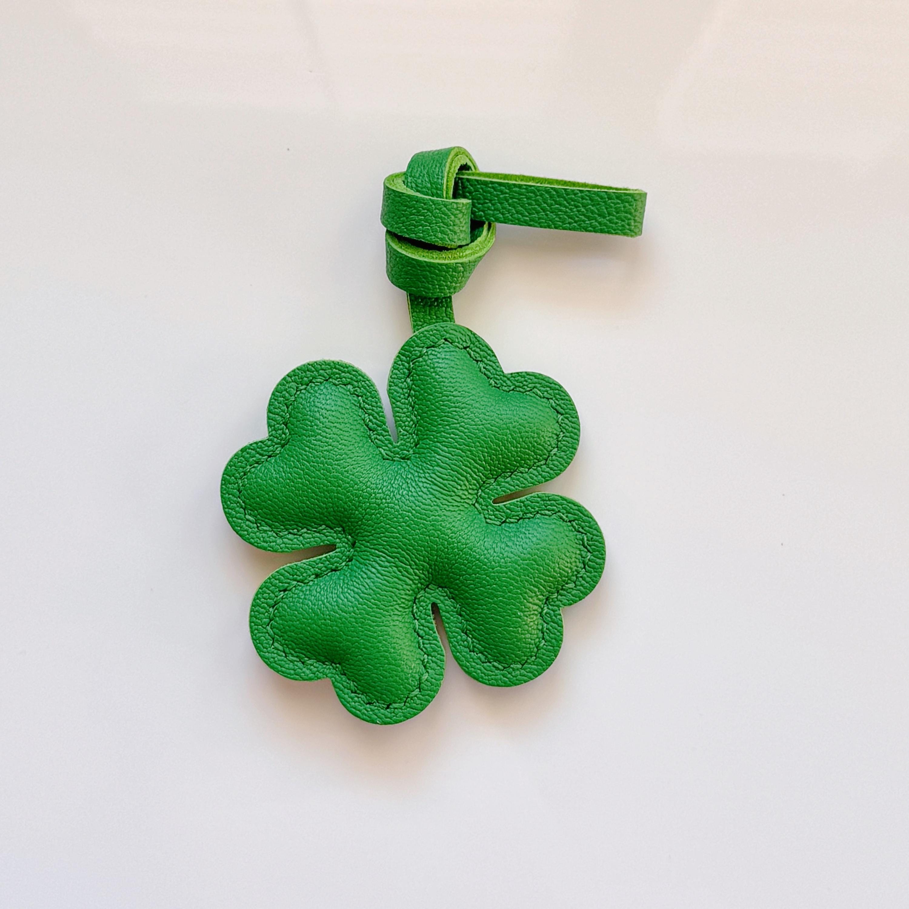 Handmade Goat Leather Four Leaf Clover Keychain, Lucky Bag Charm