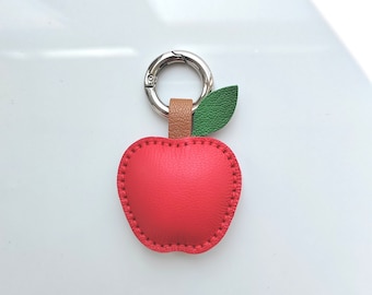 Handmade Red Apple Keychain, Genuine Leather Apple Bag Charm, Cute Fruit Purse Charm