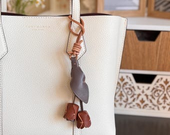 Handmade Leather Tulip Bag Charm: Floral Purse Accessory