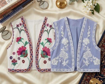 Chaleco vintage bordado con flores 2k