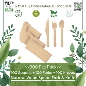 Wooden Cutlery Set (Knives Forks Spoons) Biodegradable Eco Friendly