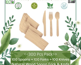 Set di posate in legno (coltelli, forchette, cucchiai) biodegradabili ed ecosostenibili