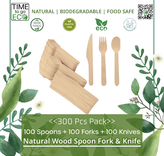 Compostable Spoons Knives Forks Cutlery Set BPI Certified Disposable Paper Utensils 50 Pack Heavy Duty Biodegradable Eco-Friendly Made Of Bagasse - View #5