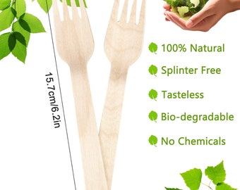 100 pezzi di forchette di legno monouso da 6,2 pollici 100% ecologiche e senza schegge