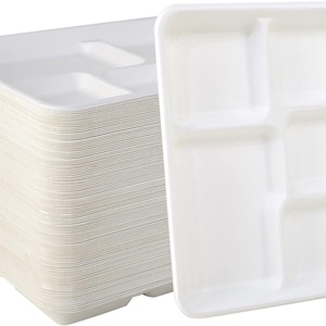 500 Plates (Trays) - 5 Compartment Bio-degradable, 100% Compostable Bagasse plates