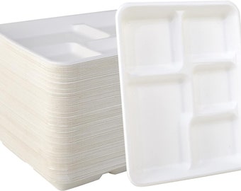 500 piatti (vassoi) - Piatti in bagassa biodegradabili e compostabili al 100% a 5 scomparti