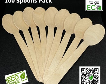 Lotto da 100 pezzi di cucchiai di legno monouso da 6,3 pollici 100% ecologici e senza schegge