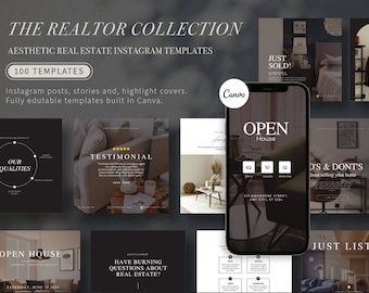 100 Real Estate Instagram Templates - Realtor Social Media - Social Media Templates - Realtor Marketing - Canva Templates - Quotes -