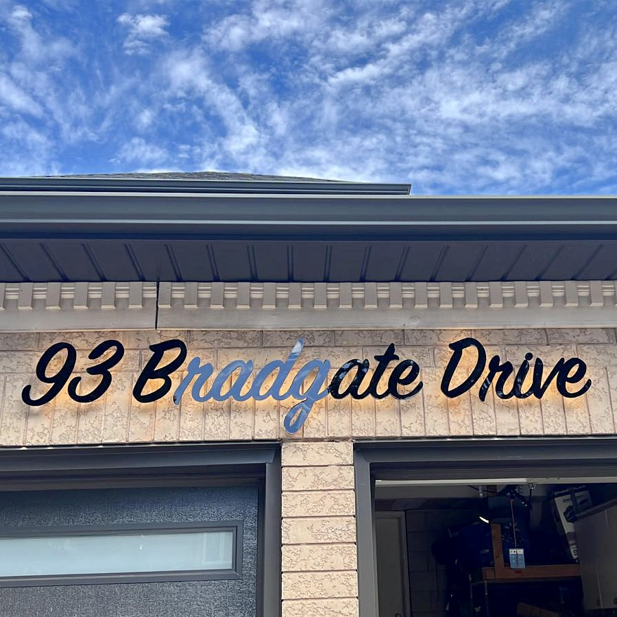 Custom House Address Signs Modern Glossy Black Sign Yellow LED Backlit