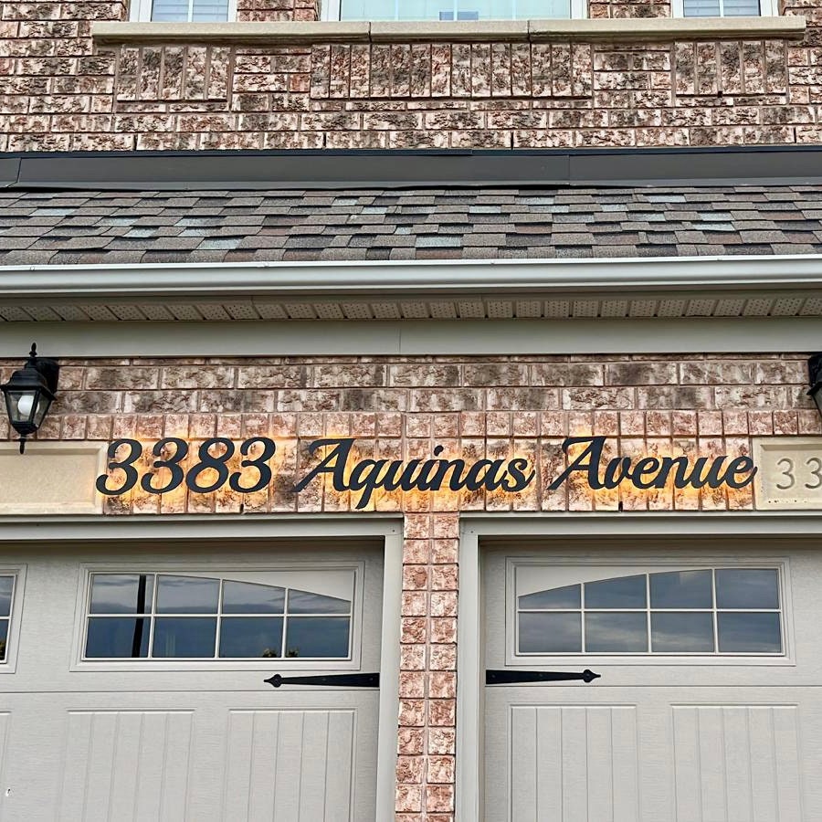 Custom House Address Signs Modern Glossy Black Sign Yellow LED Backlit