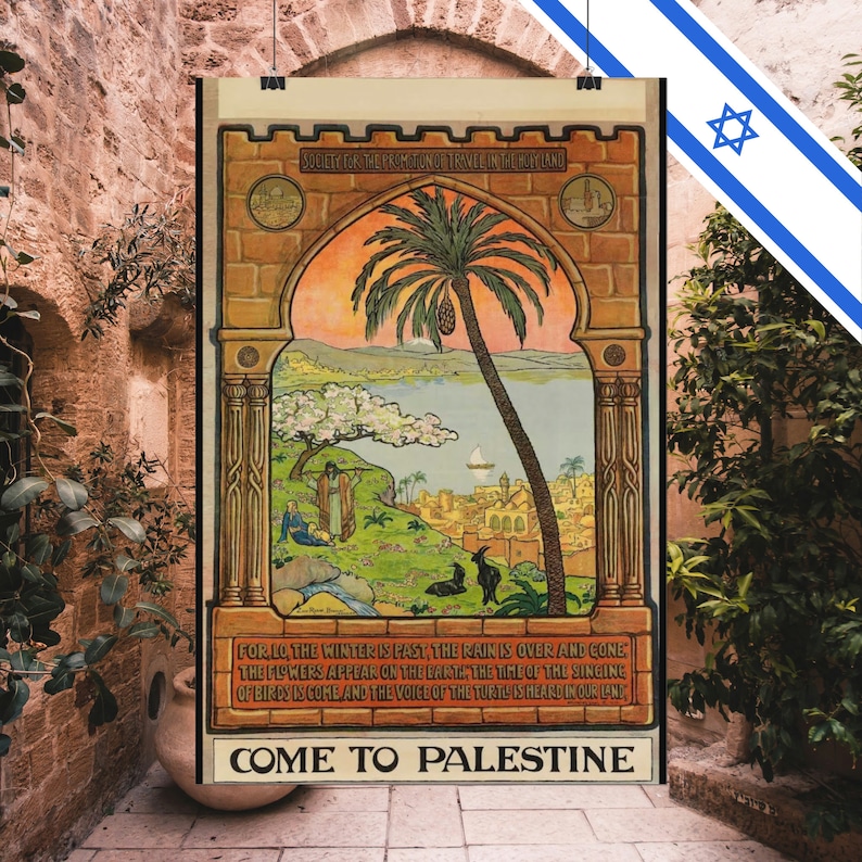 Come to Palestine Poster for the Society for the Promotion of Travel in the Holy Land Ze'ev Raban Israeli Vintage Rolled Posters image 2