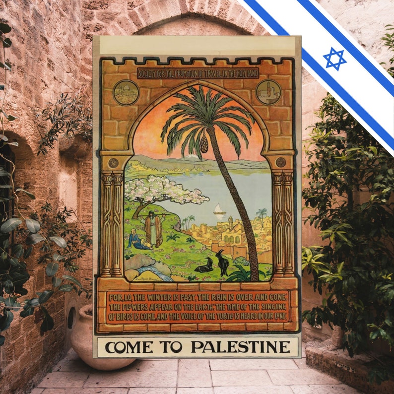Come to Palestine Poster for the Society for the Promotion of Travel in the Holy Land Ze'ev Raban Israeli Vintage Rolled Posters image 7