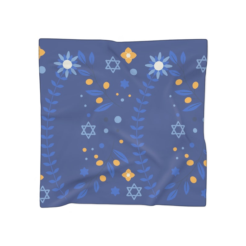 Dark Blue Flowers and Star of David Jewish Judaism Judaica Israel Israeli Art Poly Scarf by Far Out Prints & Co image 2