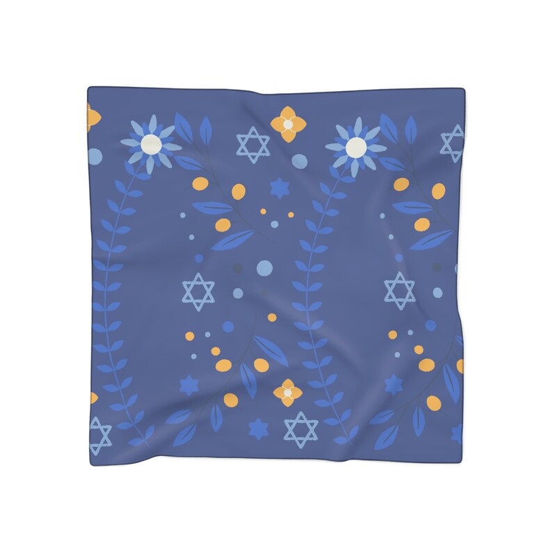 Dark Blue Flowers and Star of David Jewish Judaism Judaica Israel Israeli Art Poly Scarf by Far Out Prints & Co image 5