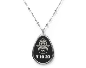 7th of October Israel Pogrom Chai Oval Necklace Jewish Judaica by Far Out Prints & Co.
