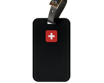 Swiss Flag | Premium Acrylic and Leather Luggage Tag | by Far Out Prints & Co
