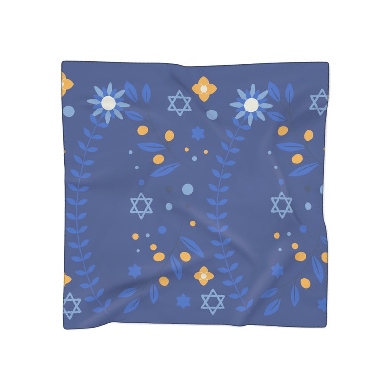 Dark Blue Flowers and Star of David Jewish Judaism Judaica Israel Israeli Art Poly Scarf by Far Out Prints & Co image 8