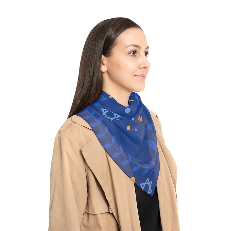 Dark Blue Flowers and Star of David Jewish Judaism Judaica Israel Israeli Art Poly Scarf by Far Out Prints & Co image 1