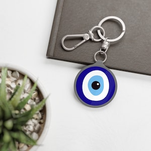 Evil Eye - Ain Ha'Ra - Jewish Judaism Israel Israeli - Keyring Tag - by Far Out Prints & Co.