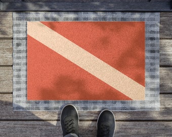 Scuba Diver Down Flag Coir Welcome Mat - Sturdy Outdoor Mat for Diving Aficionados - Unique Gift for Ocean Adventurers