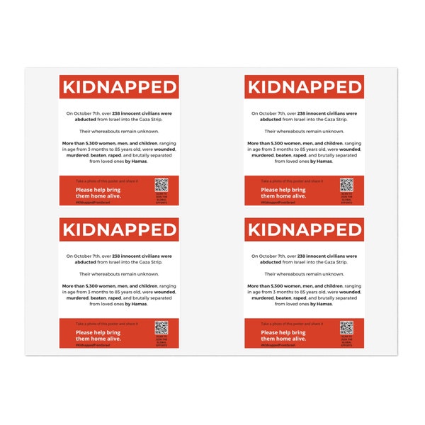 Kidnapped Israel Israeli Hostages Free The Captives Bring Them Home | Sticker Sheets | by Far Out Prints & Co