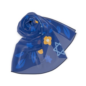 Dark Blue Flowers and Star of David Jewish Judaism Judaica Israel Israeli Art Poly Scarf by Far Out Prints & Co image 3