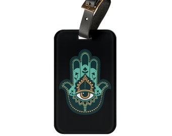 Hamsa Turqoise | Premium Acrylic and Leather Luggage Tag | by Far Out Prints & Co