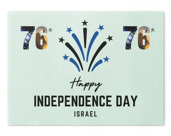 Happy Independence Day Israel 2 | Candle Glass Board | Gift Shabbat Shabbas Judaism Israeli Zion Zionist Zionism Jewish