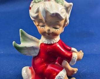 Vintage Lefton ceramic Christmas Angel candle hugger