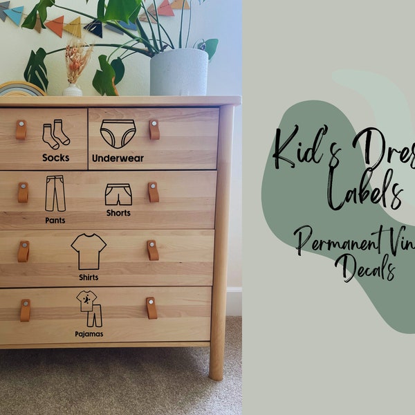 Kid’s Dresser Drawer Clothing Labels / Permanent Vinyl Decals for Organization / Montessori Inspired