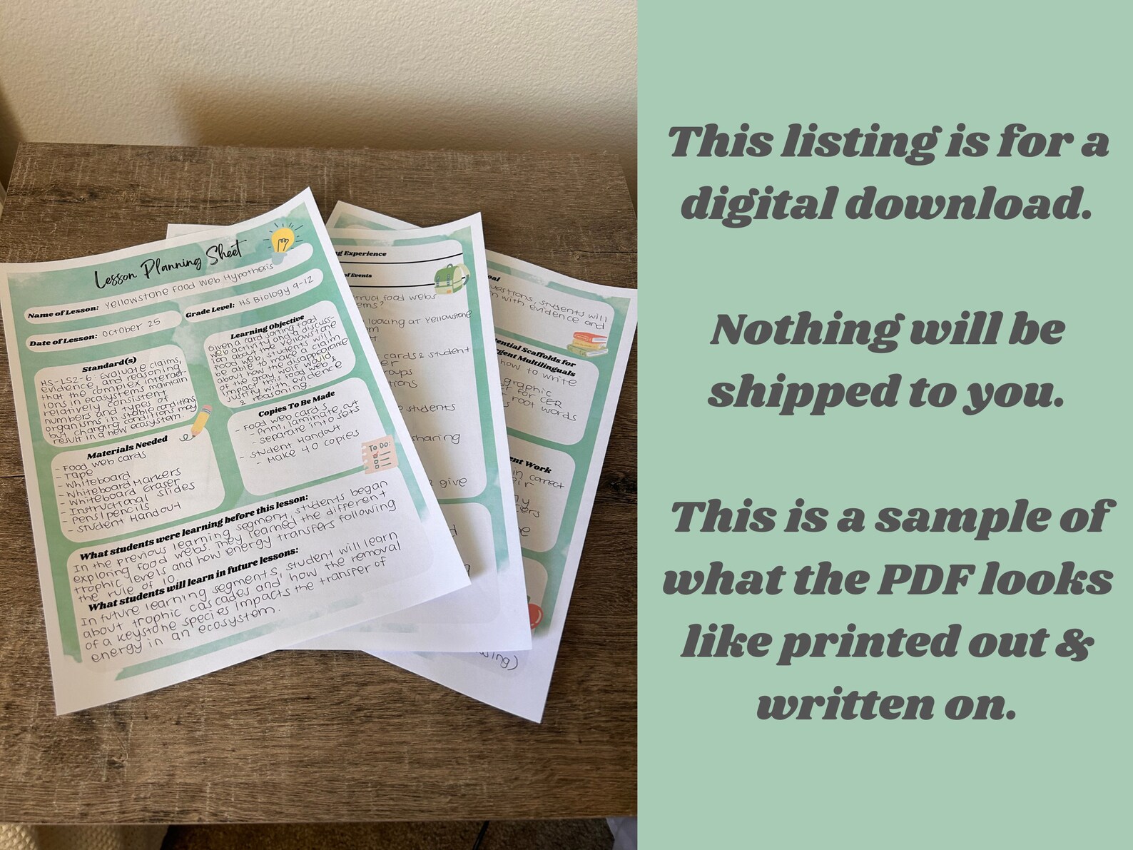 Lesson Planning Sheet Blank Template - Green Watercolor (digital ...