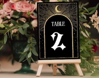 Gothic Wedding, Table Number, Celestial Wedding, Printable Table Number Sign, Editable, Canva, instant Download, tarot table number