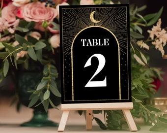Table Number, Celestial Wedding, Printable Table Number Sign, Editable, Canva, instant Download, gothic wedding, tarot table number
