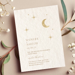 Celestial Wedding Invitation Template Set, RSVP, Printable, Editable Wedding Invites, instant Download, canva, minimalist, moon and star