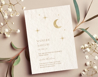 Celestial Wedding Invitation Template Set, RSVP, Printable, Editable Wedding Invites, instant Download, canva, minimalist, moon and star