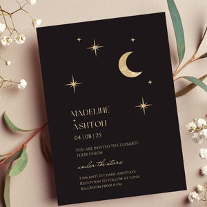 Celestial Wedding Invitation Template Set, RSVP, Printable, Editable Wedding Invites, instant Download, canva, gothic wedding, moon and star