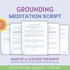 Op de afbeelding: Afdrukbaar script voor grounding meditatie voor therapeuten. Het script is getiteld "Aarding Verbinding met de Aarde" en bevat instructies voor een geleide meditatie.