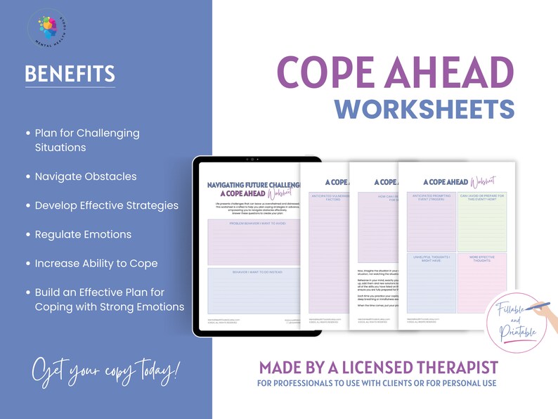 Cope Ahead Worksheet: DBT, CBT Skills for Emotional Regulation (PDF) - Etsy