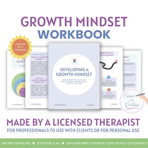 Growth Mindset Workbook, build resilience, overcome perfectionism, self-sabotage, negative thinking, fear of failure, and self-criticism.