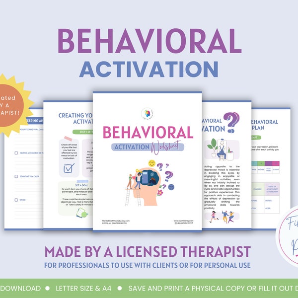 Behavioral Activation Workbook CBT Activities for Mental Health Therapy Exercises Strategies Well-being Depression Anxiety Self-Help Mood