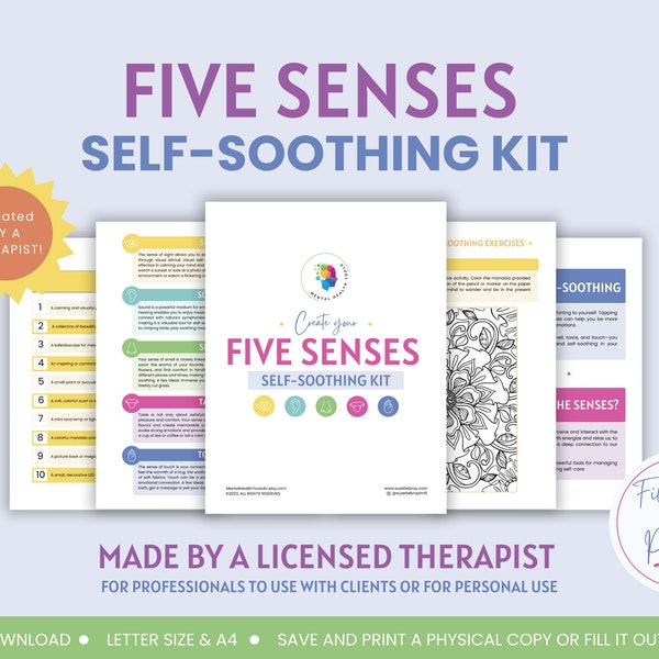 Five Senses Self-Soothing kit Relaxation Mindful Self-Care Calming Techniques Stress Relief Therapy Kit Holistic Sensory Support Mind Tools