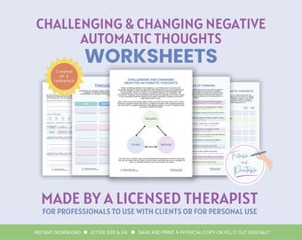 Negative Thoughts Workbook | Stop Overthinking, Challenge Anxious Thoughts & Reduce Self-Criticism | CBT Therapy Worksheets PDF