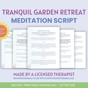 Peut inclure: Script de méditation guidée imprimable pour une retraite paisible dans un jardin, créé par un thérapeute agréé. Le script comprend des instructions pour visualiser un jardin et se concentrer sur le moment présent.